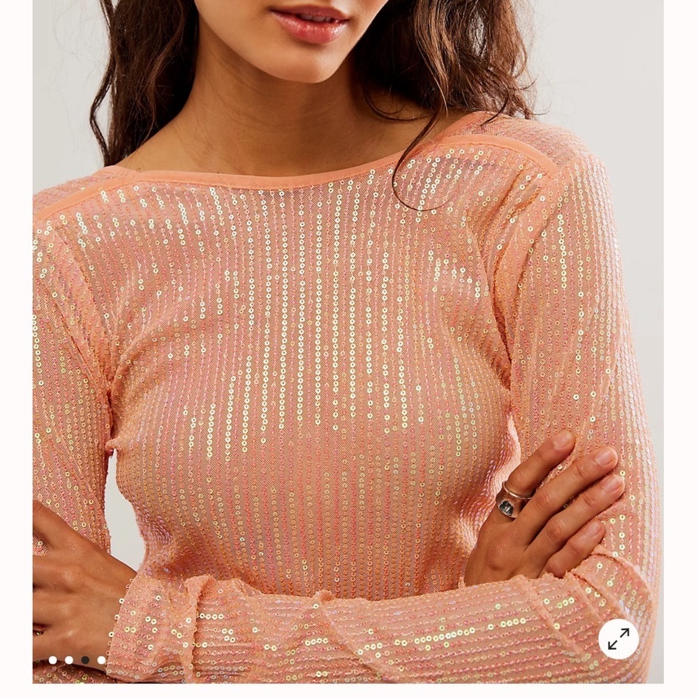 Free People Unapologetic Sequin Long Sleeve Top Medium
